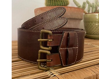 Mulberry Company Vintage Brown Leather Belt Wide Belt Two  display picture 2