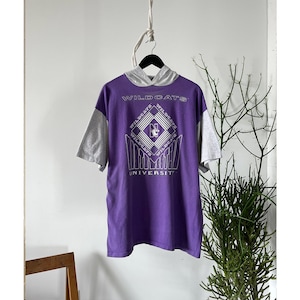 Vintage 1990s All Star Designs Northwestern University Wildcats Women&#39;s Basketball Purple and Grey Hooded T-Shirt, Made in USA