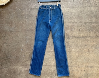 Jean bleu foncé Bonjour taille haute en denim de coton et coton bleu foncé vintage des années 1970