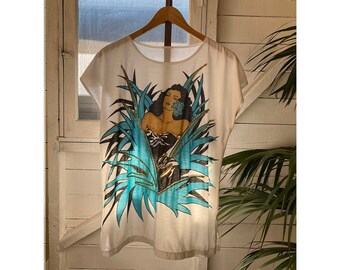 Vintage 1980s Tropical Woman Top, Sleeveless, Gold Sequins and Strass, Precious Stones, Gold, Party, Glitter, American Vintage Clothing