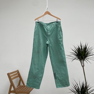 Pantalones de trabajo vintage de lona de algodón verde claro de los años 80, 36 x 29, pantalones de trabajo, fabricados en EE. UU.