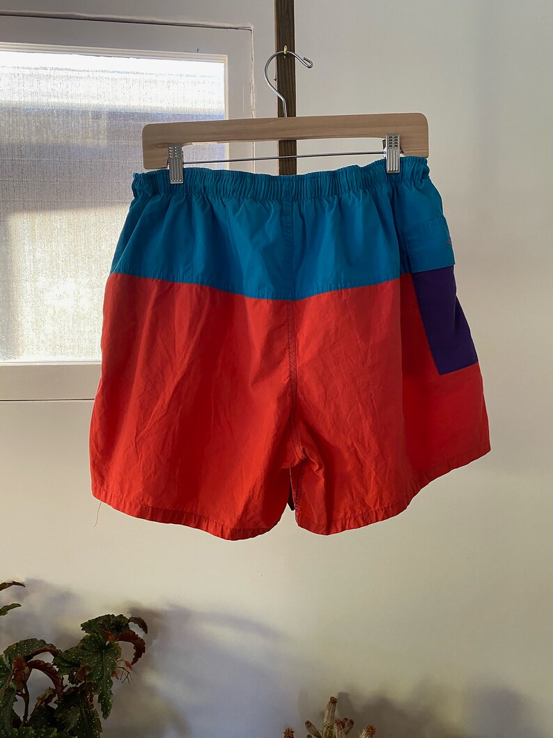 California Elasticated Waistband Summer American Vintage Clothing Beach Vintage 1990\u2019s Color Block Hobie Swim Shorts Party
