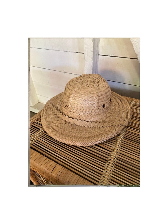 Vintage 1970’s Handmade Explorer Safari Straw Hat,
