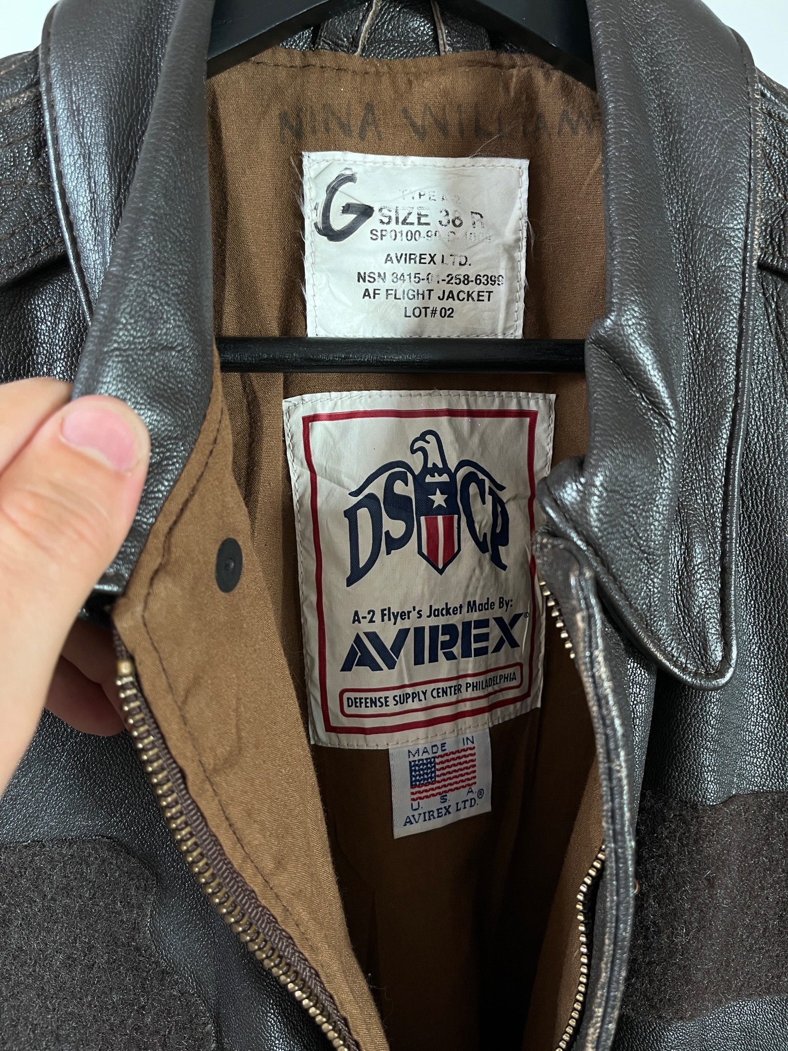 Vintage 1980s Avirex Leather A-2 Flight Bomber Jacket, US Air