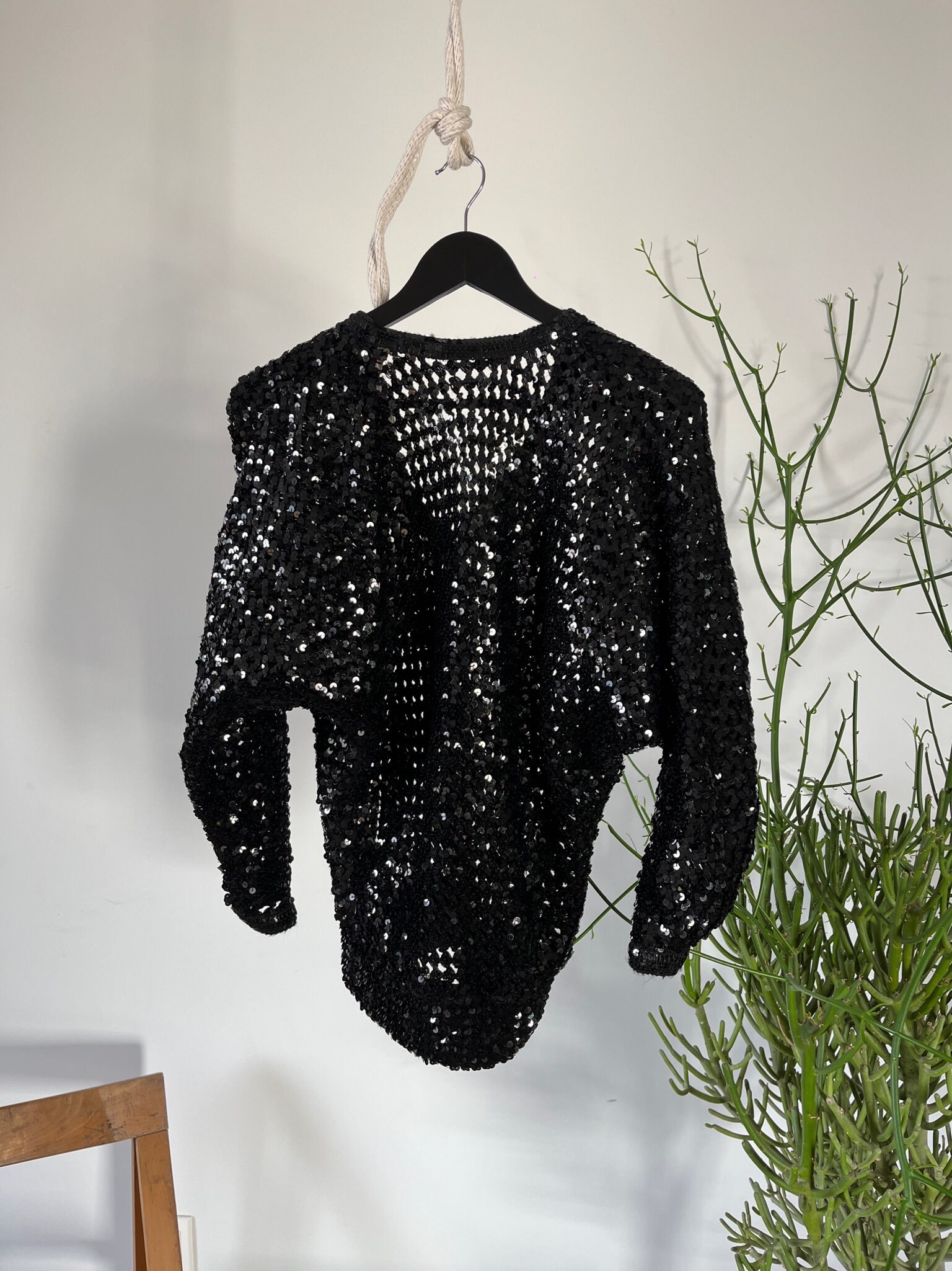 Vintage 1990s Full Black Sequin Knitted Raglan V-neck Sweater - Etsy