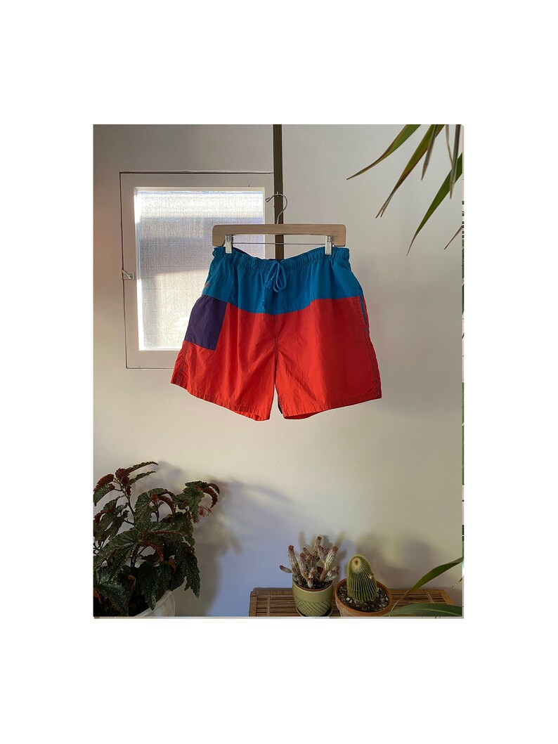 California Elasticated Waistband Summer American Vintage Clothing Beach Vintage 1990\u2019s Color Block Hobie Swim Shorts Party