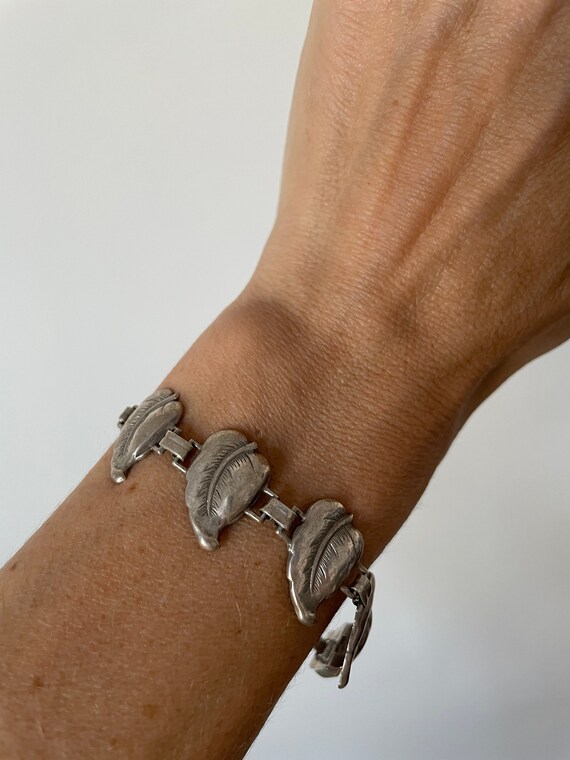 Sterling Silver and Pearl Bracelet | 1950s Leaf Design