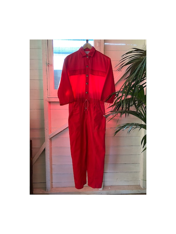 Vintage 1980’s 3/4 Sleeve Red Jumpsuit Coveralls F