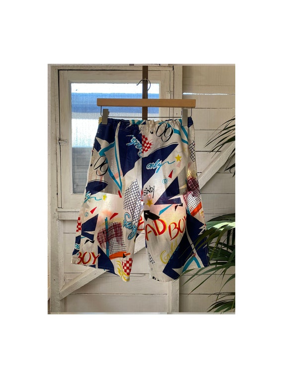 Vintage 90s Ocean Pacific Surf Shorts, Printed Cotton, Made in USA