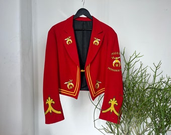 Veste de costume vintage Ihling Bros. brodée théâtre maçonnique Murat en laine rouge