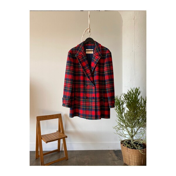 Caban en laine tartan rouge et vert Pendleton des années 1980, Pendleton vintage, manteau tartan vintage, Woollen Mills, Made in USA