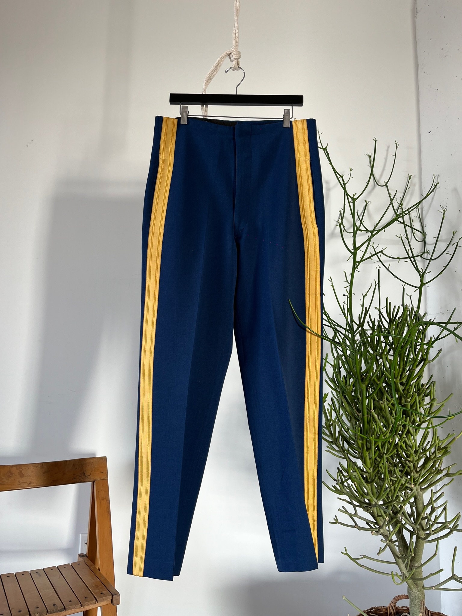【BAON】Roizen Stripe Banding Pants Vintage Marching Band Uniform Pants Blue With Yellow Stripe