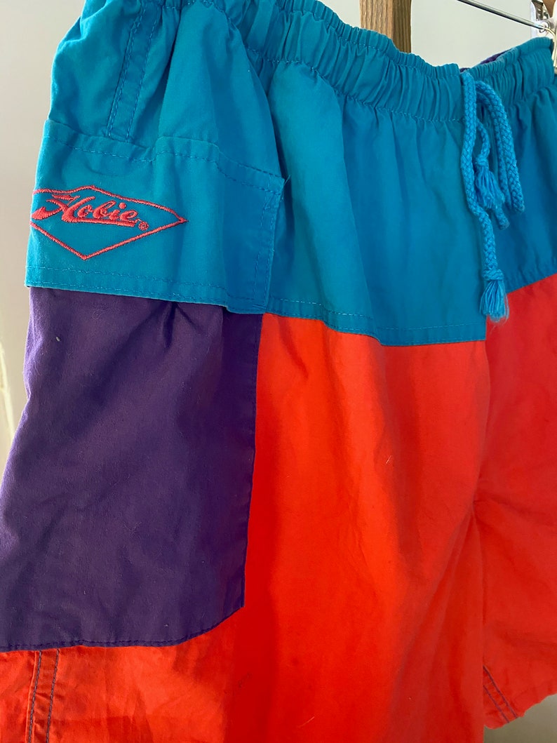 California Elasticated Waistband Summer American Vintage Clothing Beach Vintage 1990\u2019s Color Block Hobie Swim Shorts Party