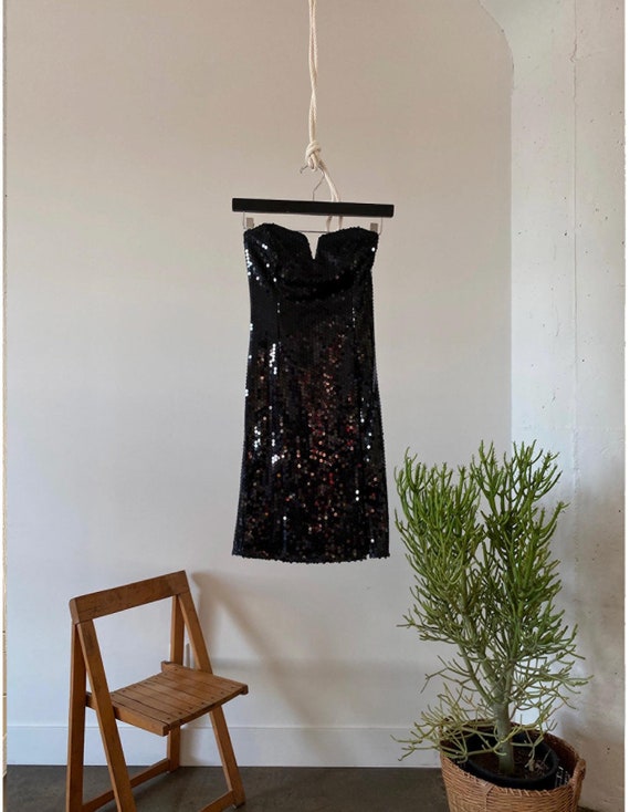 hanging sequin dress Crystal-Embellished Sequin Fringe Halter Dress Black / M