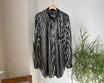 Vintage 1980s Black Silver Printed Striped Shirt