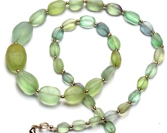 natural rainbow fluorite gemstone, unpolished matte finish nuggets, 18-inch necklace, multiple size beads option