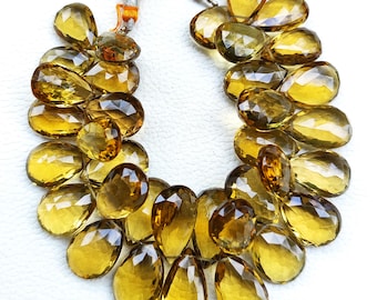 Natural Honey Quartz Gems 17x12 to 23x13 mm Big Size Faceted Pear Shape Briolette Beads 8" Strand