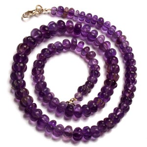 Natural Amethyst Gemstone 6 to 9 mm Size Carved Muskmelon Shape Beads 17" Necklace image 2