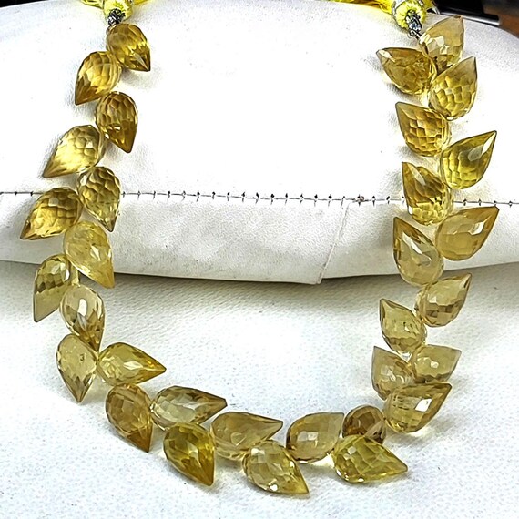 Natural Lemon Quartz Gems 11x7 mm Size Faceted Flower Bud Shape Beads 7" Strand