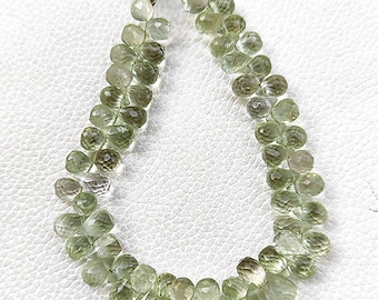 Natural Prasiolite Green Amethyst Gemstone 9x6 mm Size Faceted Teardrop Shape Beads 8 Inch Strand