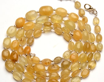 Natural Chrysoberyl Cat Eye Gemstone 8 to 13 mm Size Smooth Nugget  Beads 17 Inch Necklace