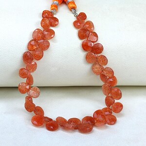 Natural Sunstone Gems 8 to 9 mm Size Faceted Heart Briolette Beads 9&quot; Strand