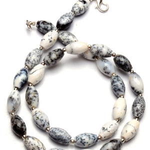 dendritic opal necklace, natural gemstone, faceted oval nuggets, 12x7 mm size beads, 17 inch length