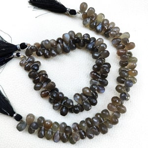 Natural Grey Moonstone from India 9x6 mm Size Faceted Teardrop Shape Beads 8" Strand