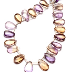 Natural Bicolor Ametrine Gemstone 14x8 to 15x9 mm Size Smooth Pear Shape Beads 8&quot; Strand