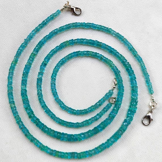 グリーンアパタイトロンデルカットネックレス 天然グリーンアパタイト宝石 3～5 mmサイズ ファセットヘイシロンデル