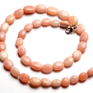 Natural Pink Peru Opal Gemstone 10 to 13 mm Size Smooth Oval Nugget Beads 17&quot; Necklace