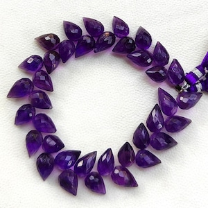 Natural Amethyst Gemstone 10x7 to 11x7 mm Size Faceted Flower Bud Shape Beads 7&quot; Strand