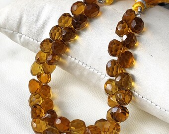 Natural Honey Quartz Gemstone 7 to 9 mm Size Faceted Onion Briolette Beads 7" Strand
