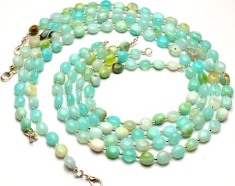 Natural Peru Blue Opal Gemstone 8 to 9 mm Size Smooth Nugget Shape Beads 17 Inch Necklace