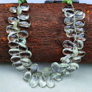 Natural Green Amethyst / Prasiolite Gemstone 12x8 to 24x12 mm Size Smooth Pear Shape Beads 9&quot; Strand