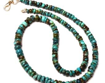 Natural Turquoise Gemstone 4 to 7 mm Size Smooth Rondelle Shape Beads 17" Necklace