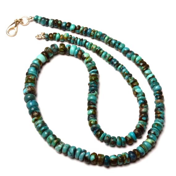 Natural Turquoise Gemstone 4 to 7 mm Size Smooth Rondelle Shape Beads 17" Necklace