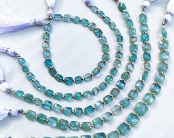 natural aqua blue transparent kyanite faceted cushion cut briolette beads 7" strand