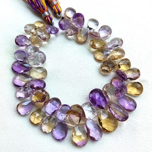 Natural Ametrine Gemstone 7x5 to 11x8 mm Size Faceted Pear Briolette Beads 7&quot; Strand