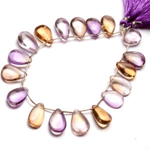 Natural Bicolor Ametrine Gemstone 15x10 to 17x10 mm Size Smooth Pear Shape Beads 8&quot; Strand