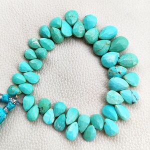 Natural Arizona Turquoise Gemstone 10x7 to 13x10 mm Size Faceted Pear Shape Beads 8.5" Strand
