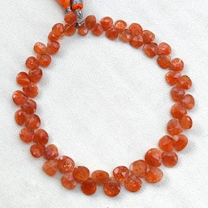 Natural Sunstone Gems 7 to 8 mm Size Faceted Heart Briolette Beads 9.5&quot; Strand