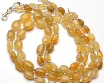 Natural Chrysoberyl Cat Eye Gemstone 8 to 11 mm Size Smooth Nugget Beads 17.5 Inch Necklace