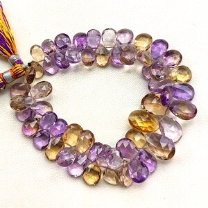 Natural Ametrine Gemstone 8x6 to 13x9 mm Size Faceted Pear Briolette Beads 7&quot; Strand