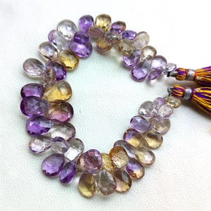 Natural Ametrine Gemstone 7x5 to 12x9 mm Size Faceted Pear Briolette Beads 7&quot; Strand