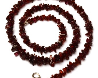 Natural Garnet Gemstone 5 to 8 mm Size Smooth Chips Shape Beads 18" Necklace