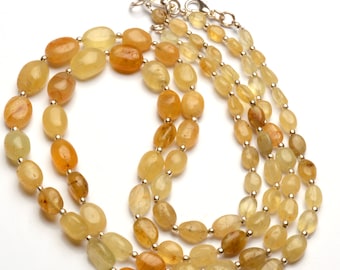 Natural Chrysoberyl Cat Eye Gemstone 7 to 11 mm Size Smooth Nugget  Beads 18 Inch Necklace