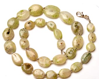 Natural Solar Quartz Gems 10 to 18 mm Size Smooth Nugget Shape Beads 17.5" Necklace
