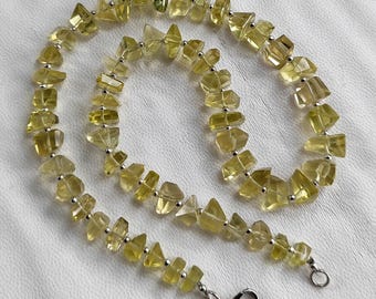 Natural Lemon Quartz Gemstone 8 to 12 mm Size Faceted Nugget Shape Beads 16" Necklace