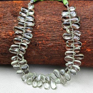 Natural Green Amethyst Prasiolite Gemstone 9x6 to 11x7 mm Size Smooth Pear Shape Beads 9&quot; Strand